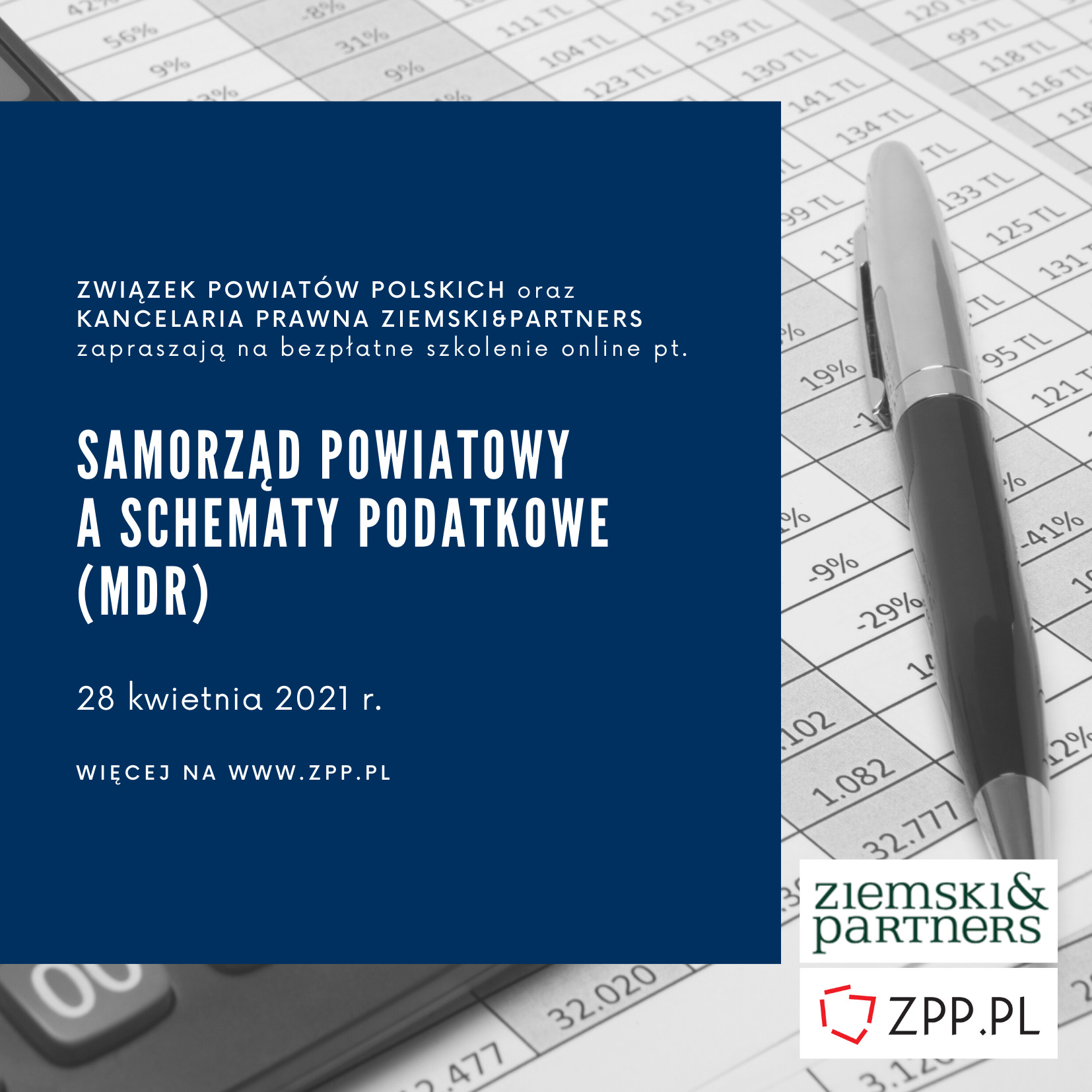 "Samorząd powiatowy a schematy podatkowe (MDR)” - bezpłatne seminarium, 28 kwietnia br., online